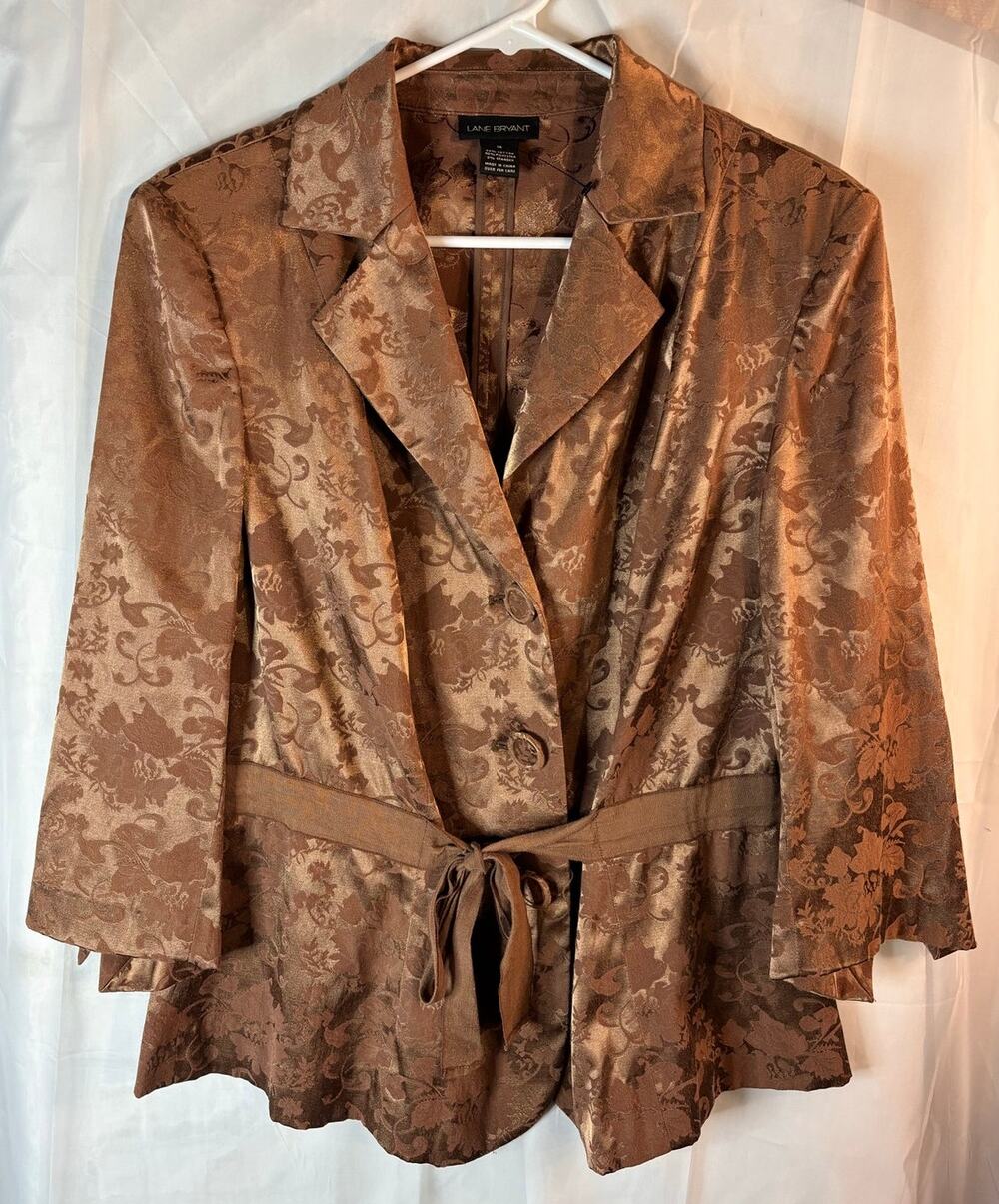 Lane Bryant Floral Long Sleeve Blazer Wrap Tan Size 14
